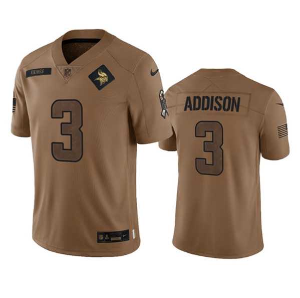 Mens Minnesota Vikings #3 Jordan Addison 2023 Brown Salute To Service Limited Football Stitched Jersey Dyin